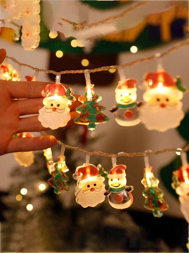 2024 Christmas Lights String Santa Claus Snowman Battery-operated Garland LED Christmas Decorative Light Party New Year s Decor
