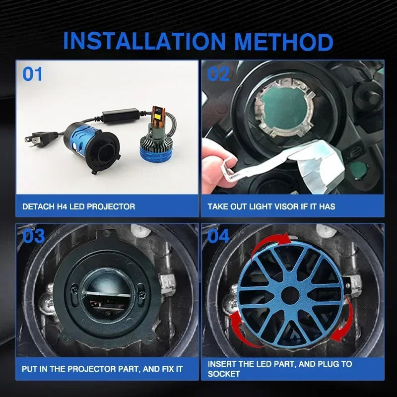 2PCS H4LED Projector Lens Headlight High Low Light Fog Lamp 