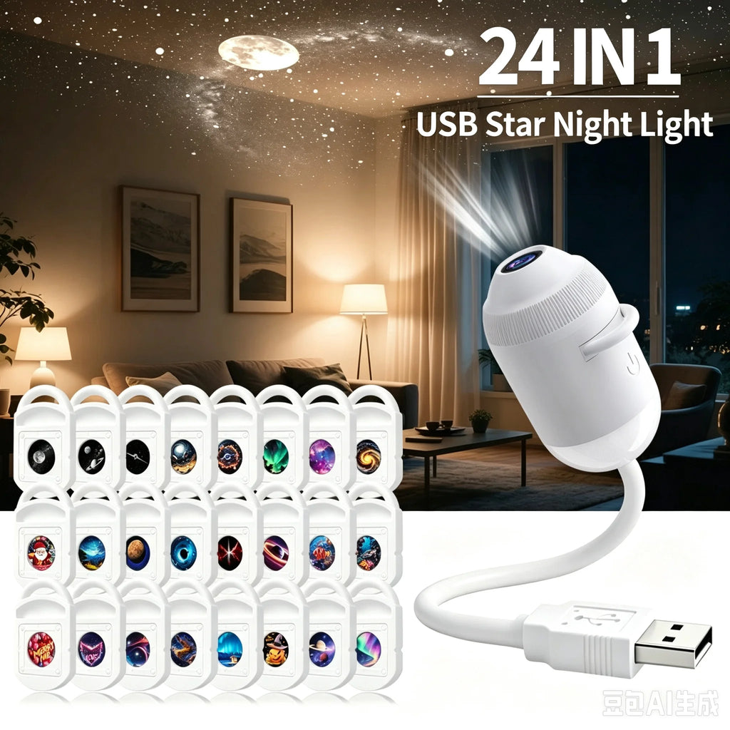 Galaxy Star Projector 2-in-1 Portable Lamp with 12 Slides 360 Adjustable Eye-Care LED Night Light for Bedroom Car Decor Gift