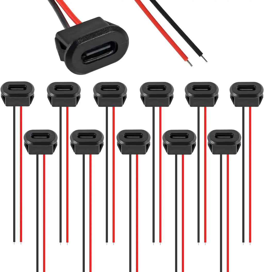10PCS Type-C Female 2Pin USB Connector Type-C Waterproof wit
