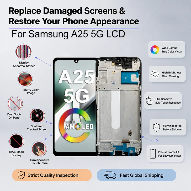 AMOLED For Samsung Galaxy A25 5G A256B LCD Touch Screen Digi