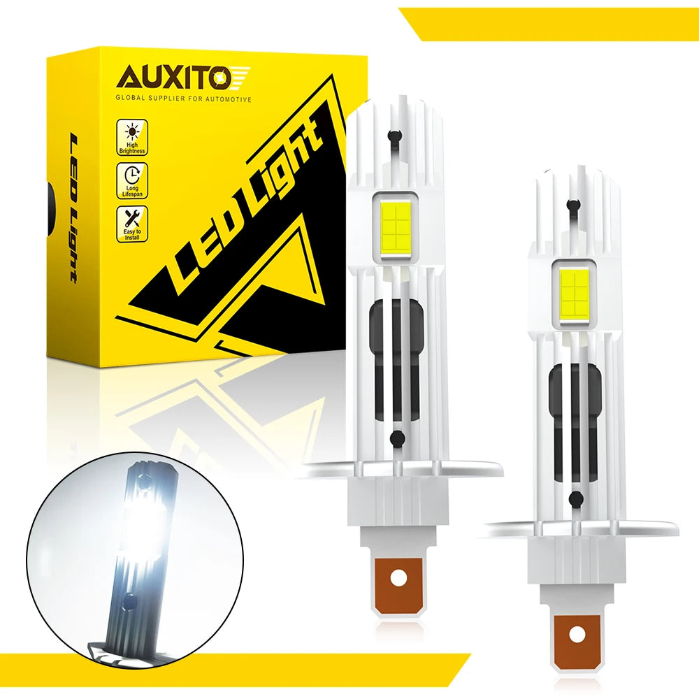 AUXITO 2Pcs H1 LED Headlight Bulbs CANBUS Light Mini Lamp 1 1 Size New Wireless H1 Fog Light Car LED Plug & Play 6500K White 12V