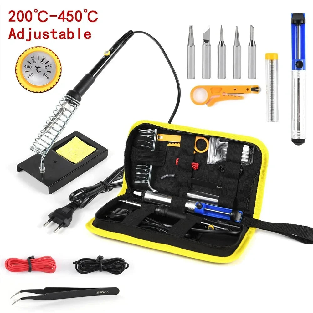 15pcs Kit 220V 60W Soldering Iron Kit 450 C Adjustable Tempe