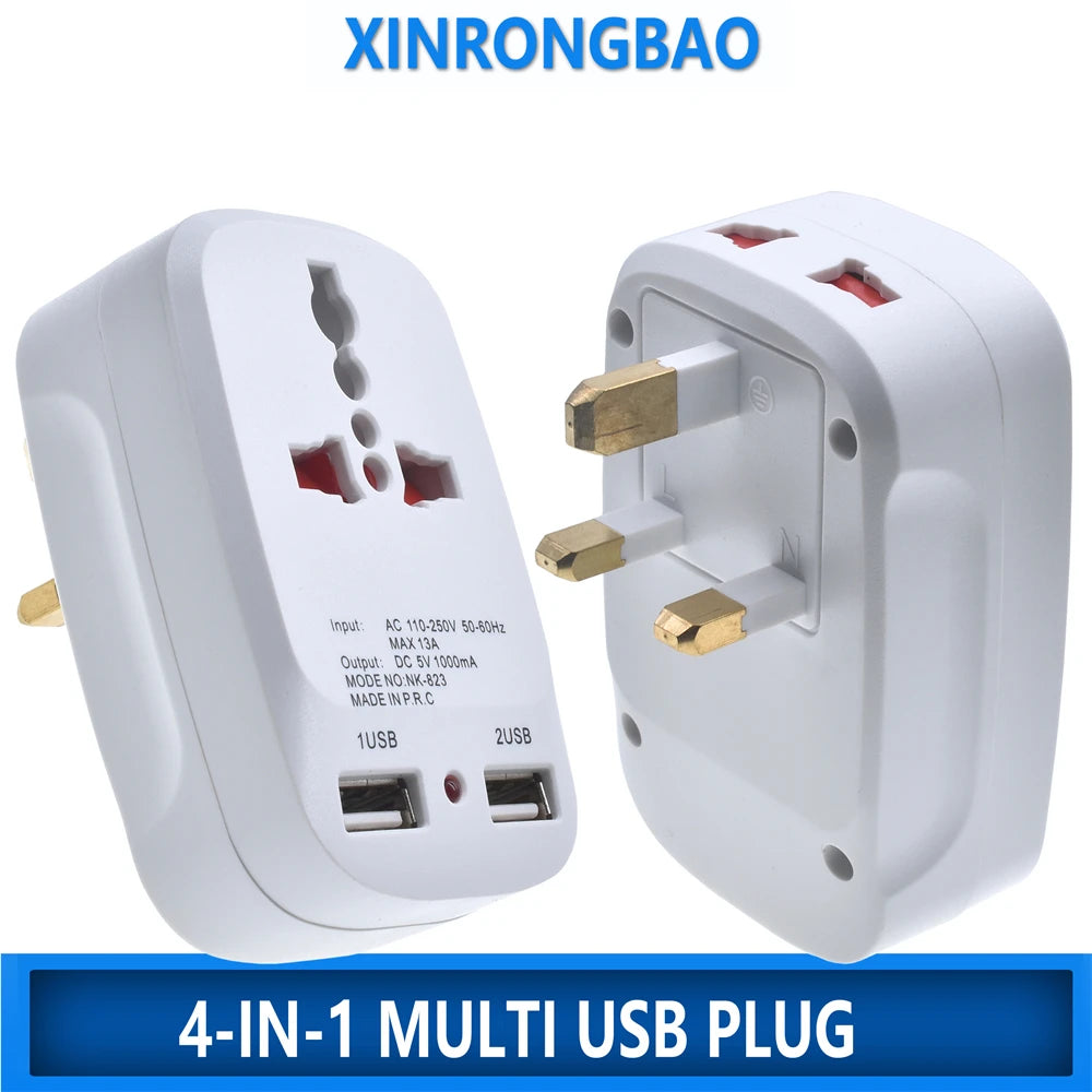 Universal International Plug Adapter 2 USB Charging Port Wor