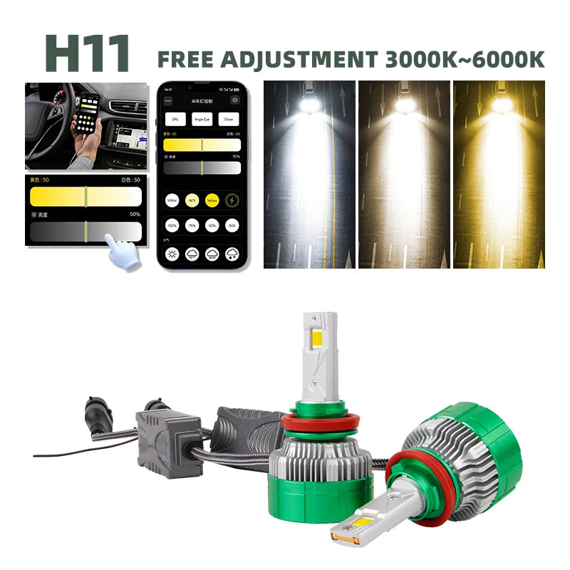 Car Lights K14 H4 Led Lamp Bi Led High Low Beam 3 Colors White Yellow H7 Led Canbus H1 H3 H11 Led Headlight Bulb 9005 9006 12v