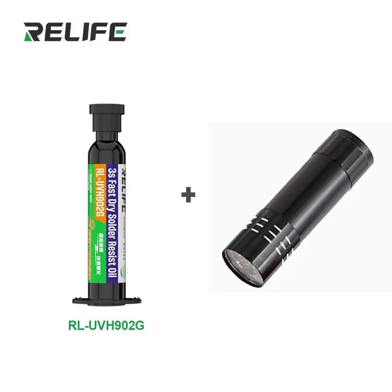 RELIFE RL-UVH902 Fast Curing UV Solder Mask Oil +UV Curing Light 3S Fast Dry Kit for Phone PCB BGA Wire Repair