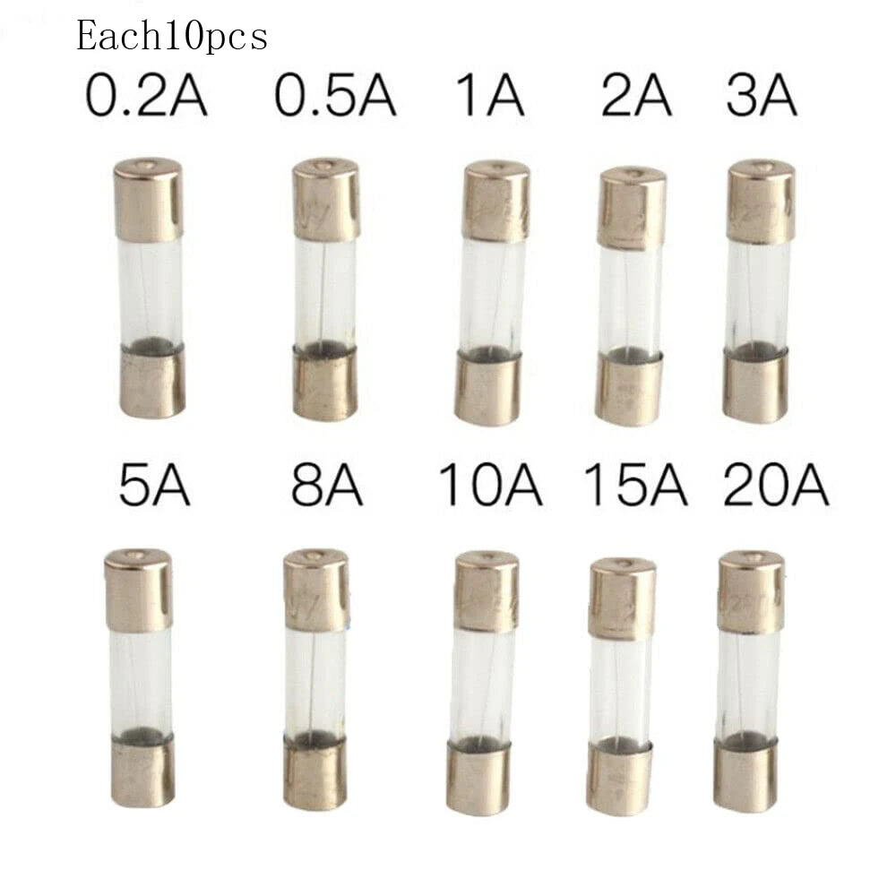 100pcs 5x20mm Quick Blow Glass Tube Fuse Assorted Kit Amp 0.