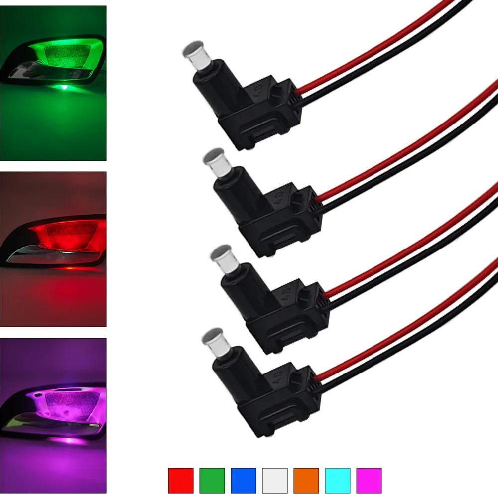 4pcs Car Door LED Handle Light Black Shell Transparent Light