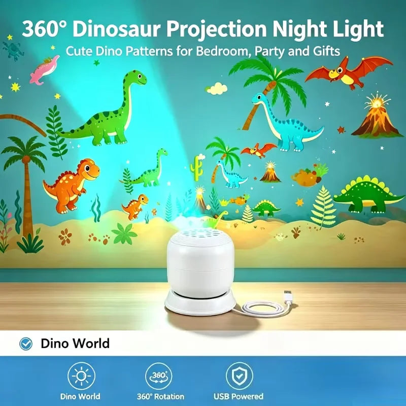 Mini 360 Rotating Night Light Projector USB Jurassic Dinosau