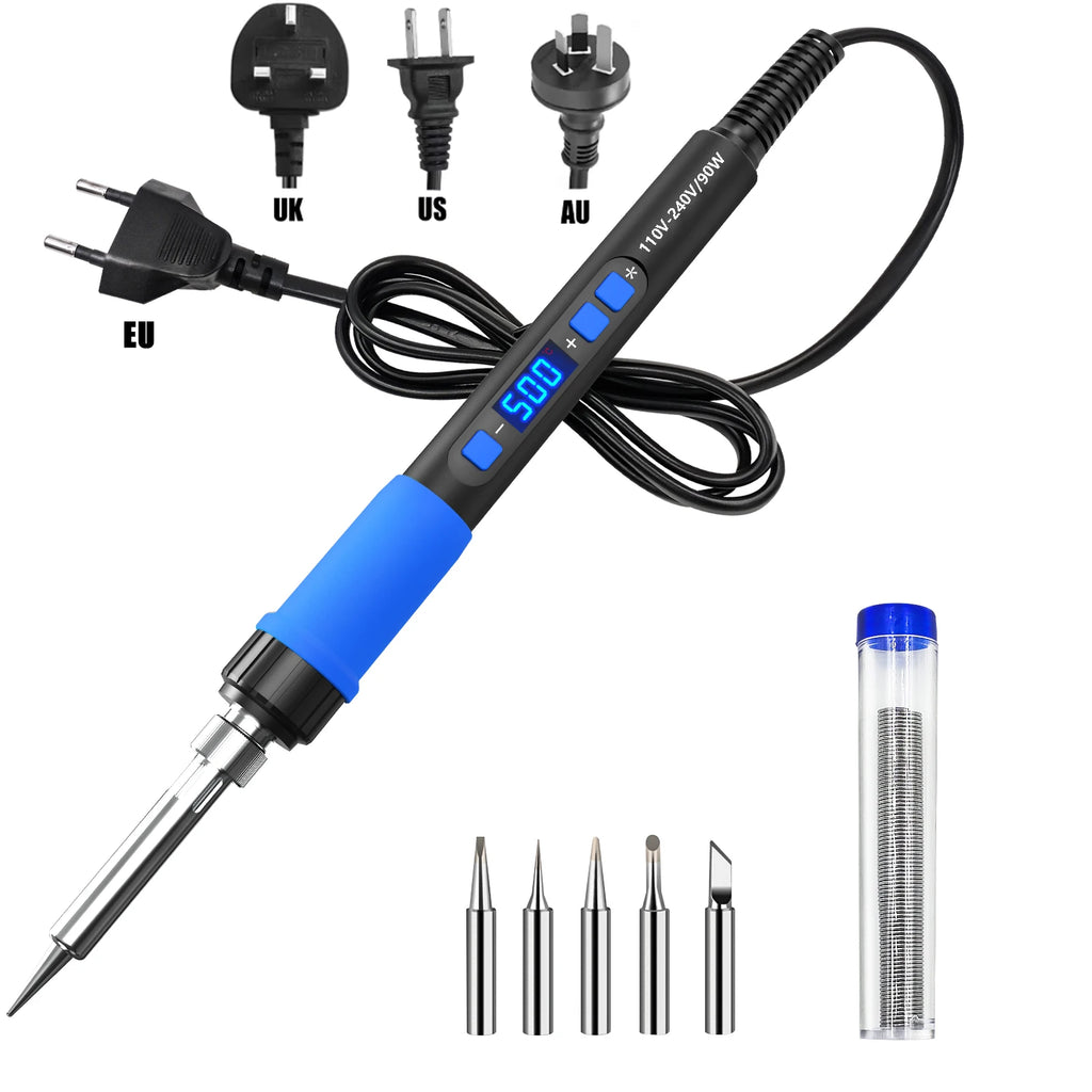 ILIBILIB 90W LCD Soldering Iron 110V-240V 180-500 C Overheat Protection 6-In-1 Kit with 5 Tips & 18g Wire