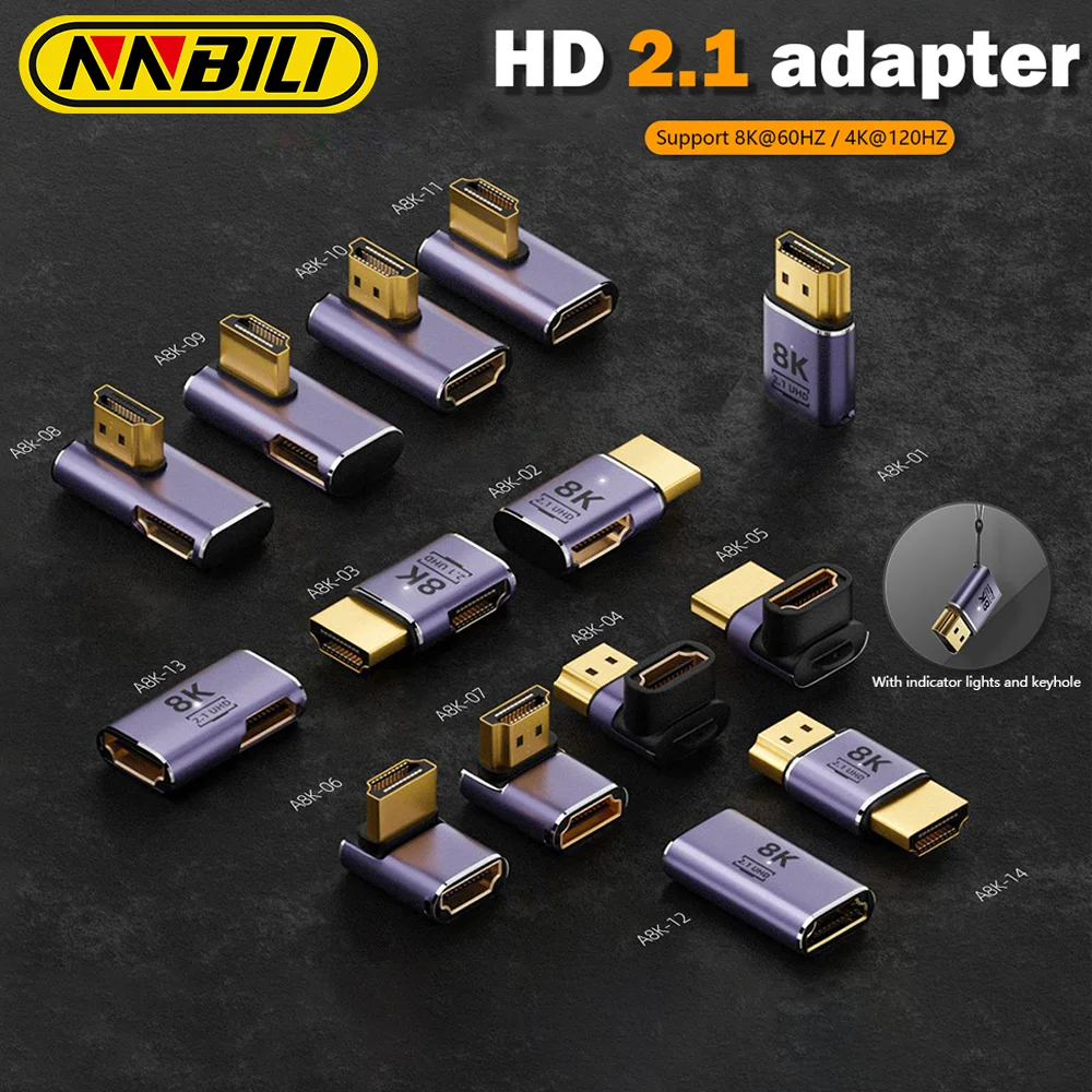 NNBILI 8K HDMI-compatible 2.1 Cable Connector Adapter 270 90