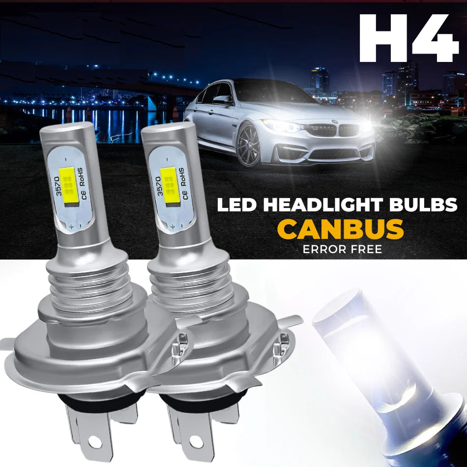 2PCS Lamp Bulb Replacement For H4 Led Xenon White Canbus Error Free 6000k Car High Low Beam Headlight Bulbs 12v