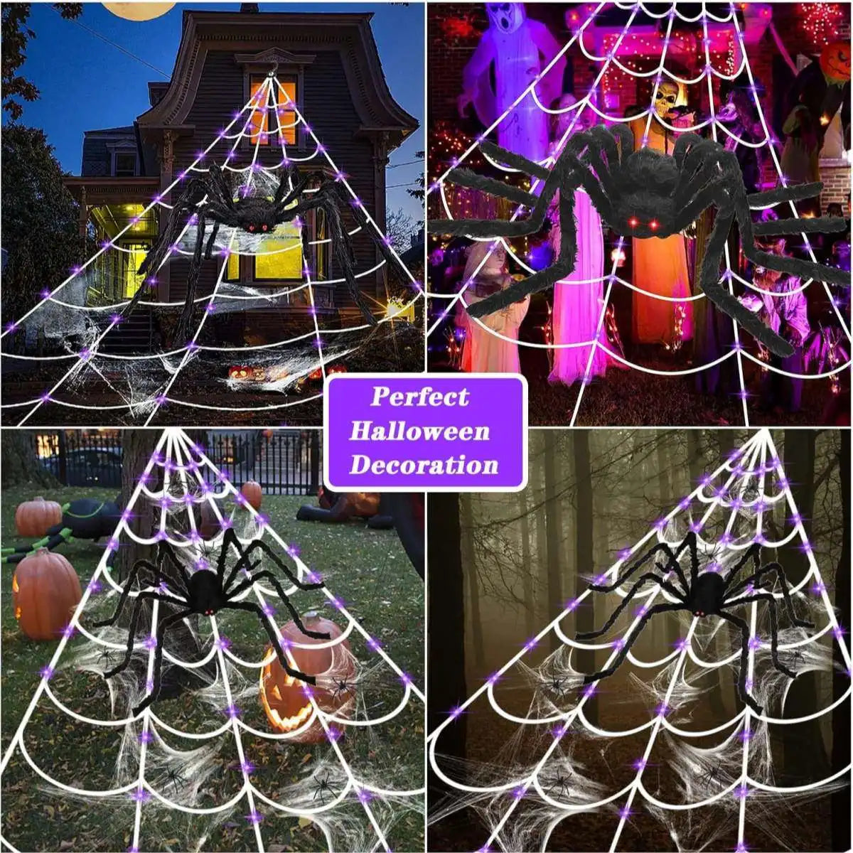 1 Set Halloween Spider Web Decorative Lights Giant Spider We