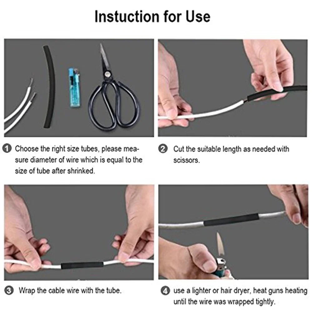 530-127pcs Heat Shrink Tubing Sleeves 2 1 Polyolefin Set Shr