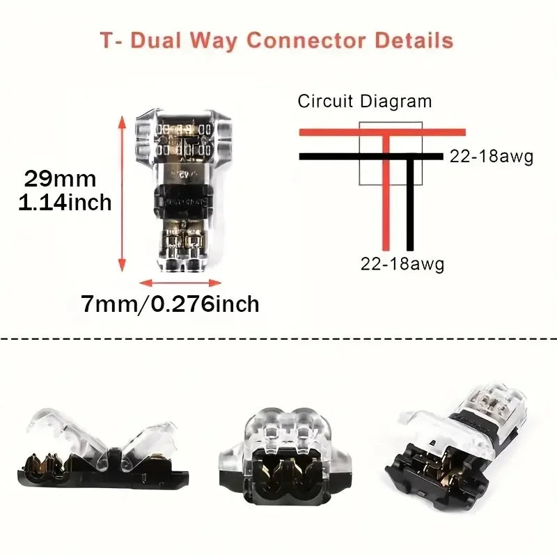 5/10/20PCS Wire Cable Snap In T2 Connector No-solder No-peel
