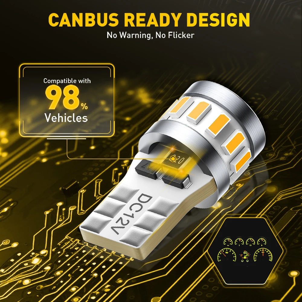 AUXITO 2Pcs Car Light T10 Led Yellow Position Side Marker Pa