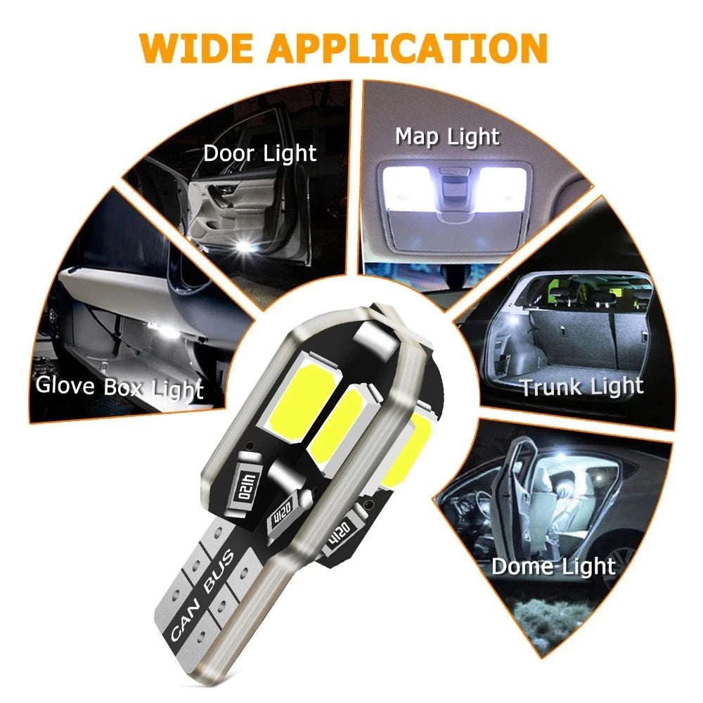 10/20PCS W5W T10 LED Bulbs Canbus 5730 8SMD 12V 6000K 194 16