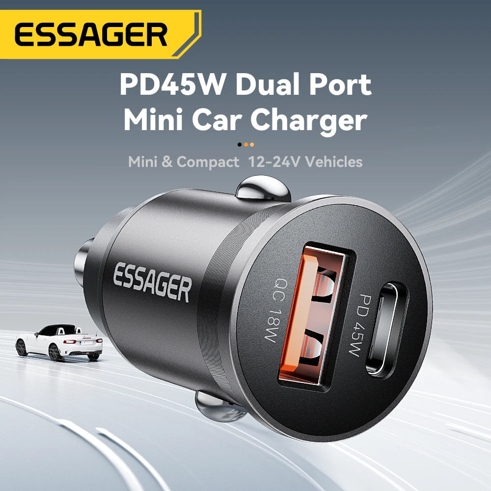 Essager 45W Car Charger Fast Charging Dual Port PD QC3.0 Typ