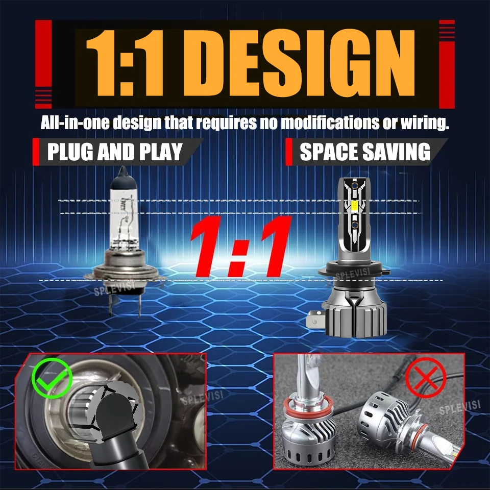 H1 H7 Waterproof LED Car Headlight 6000K White Set for Relia