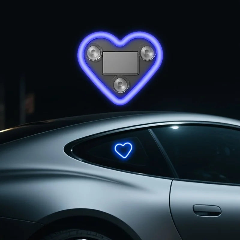 Solar-Powered Led Car Window Neon Lights - Heart-Shaped Rgb-