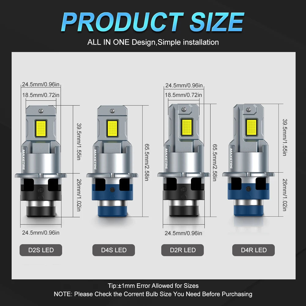 2x MAXGTRS D2S LED Lamp Canbus HID D2R D2C D4S LED Headlight