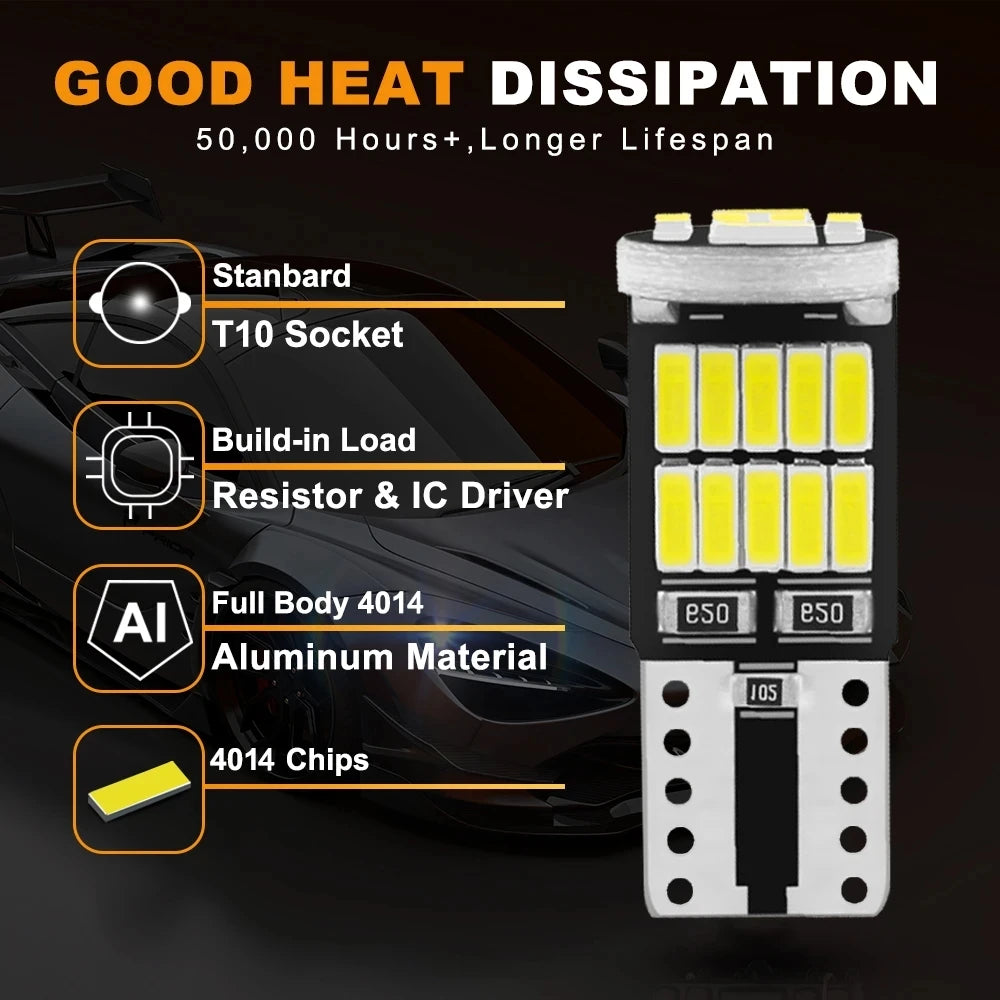 2-50pcs T10 W5W 194 501 Led Canbus No Error Car Interior Lig