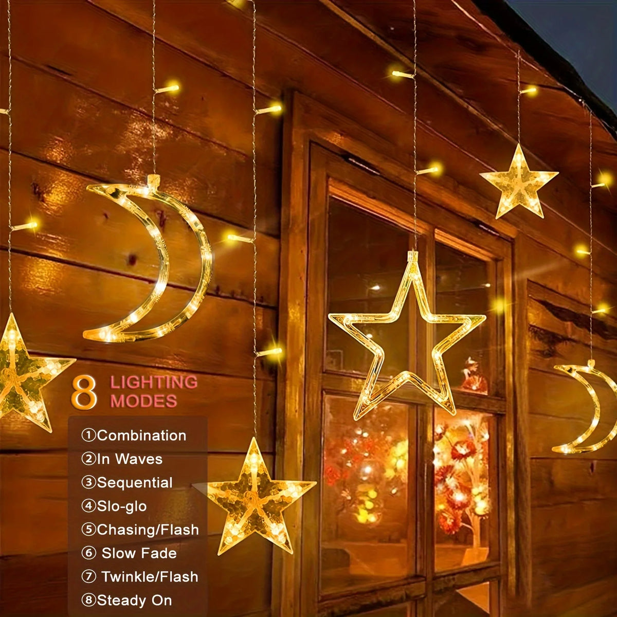 Star Moon String Light Battery Power Christmas Garland Fairy