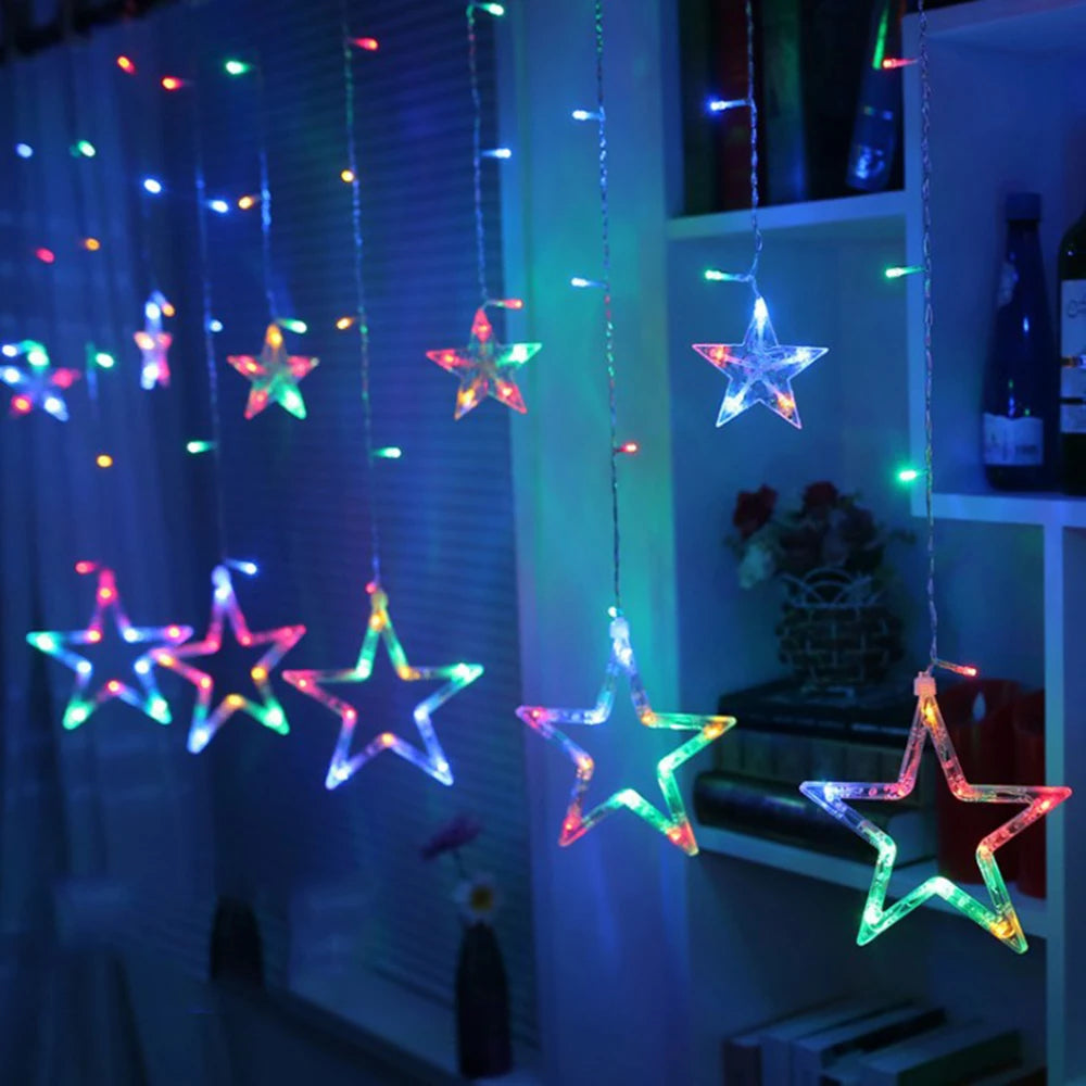 3.5m 138 LED Icicle Star Fairy Lights String Lantern Wreath 