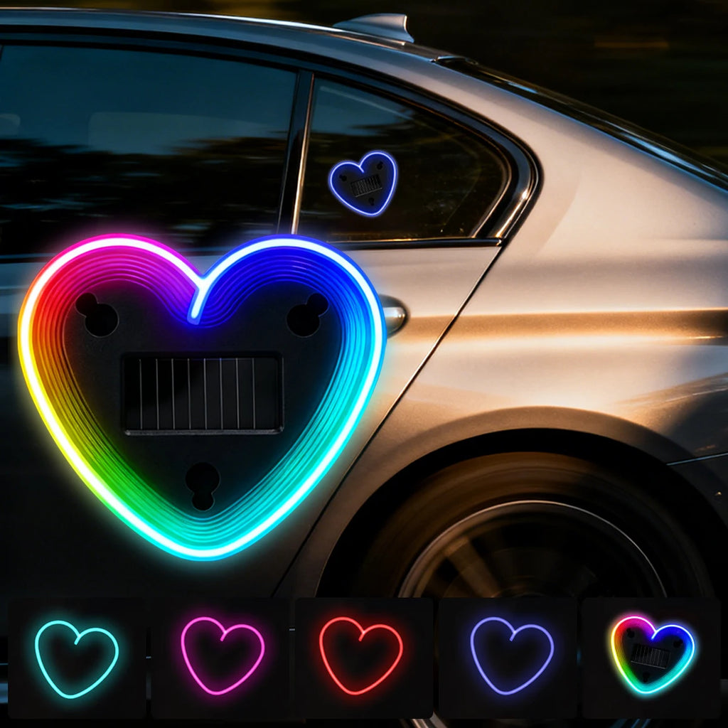 Solar Powered USB RGB Heart-shaped Dynamic Gradient LED Car 
