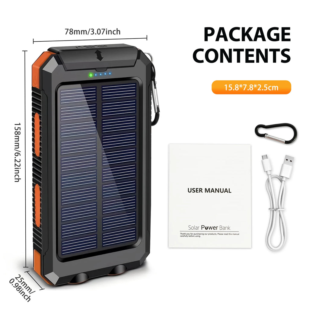 10000mAh Solar Power Bank Portable Waterproof Outdoor Dual 5