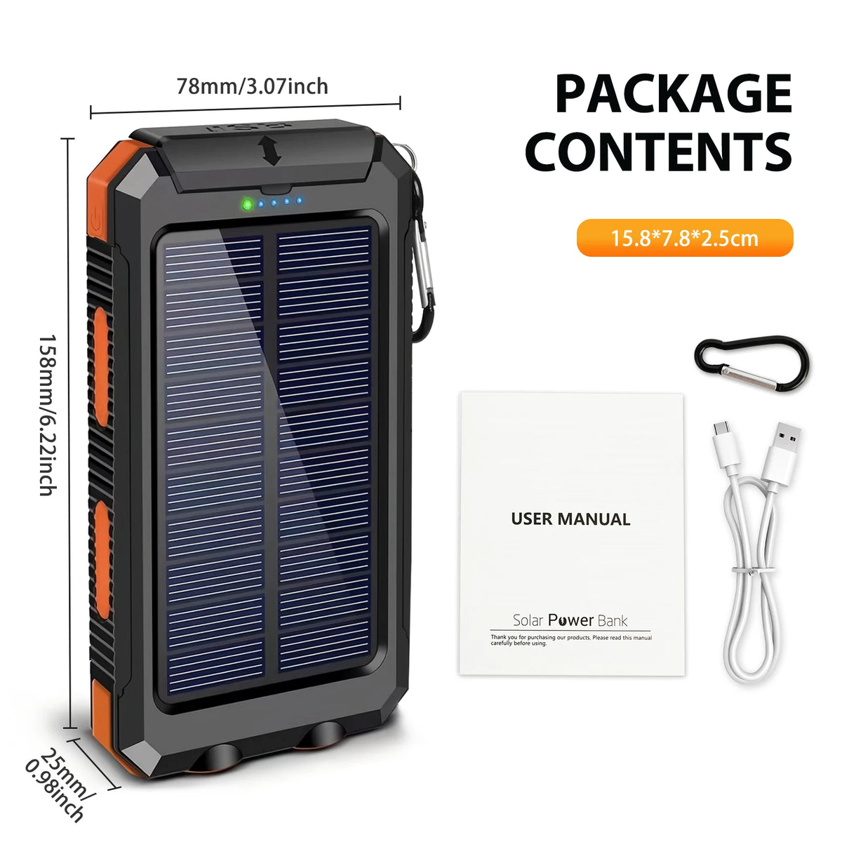 10000mAh Solar Power Bank Portable Waterproof Outdoor Dual 5