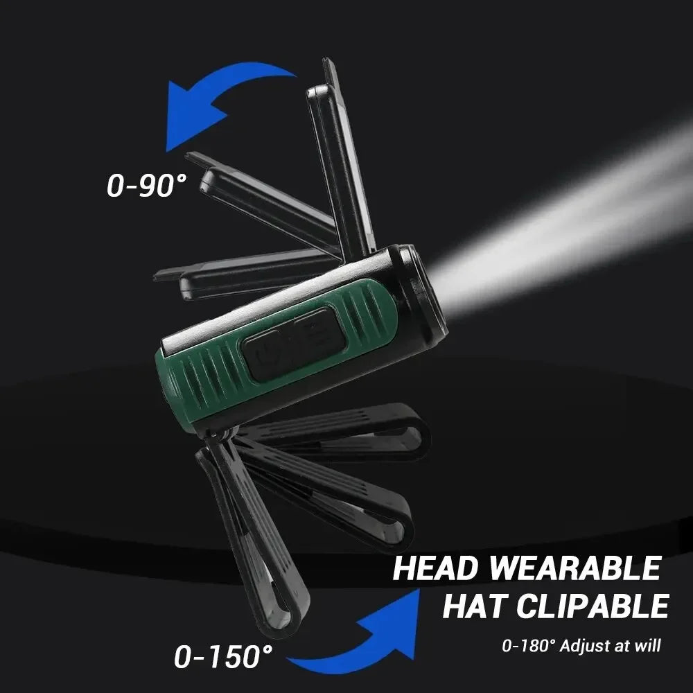 Sensor COB LED Headlamp Cap Clip Light USB Rechargeable Head