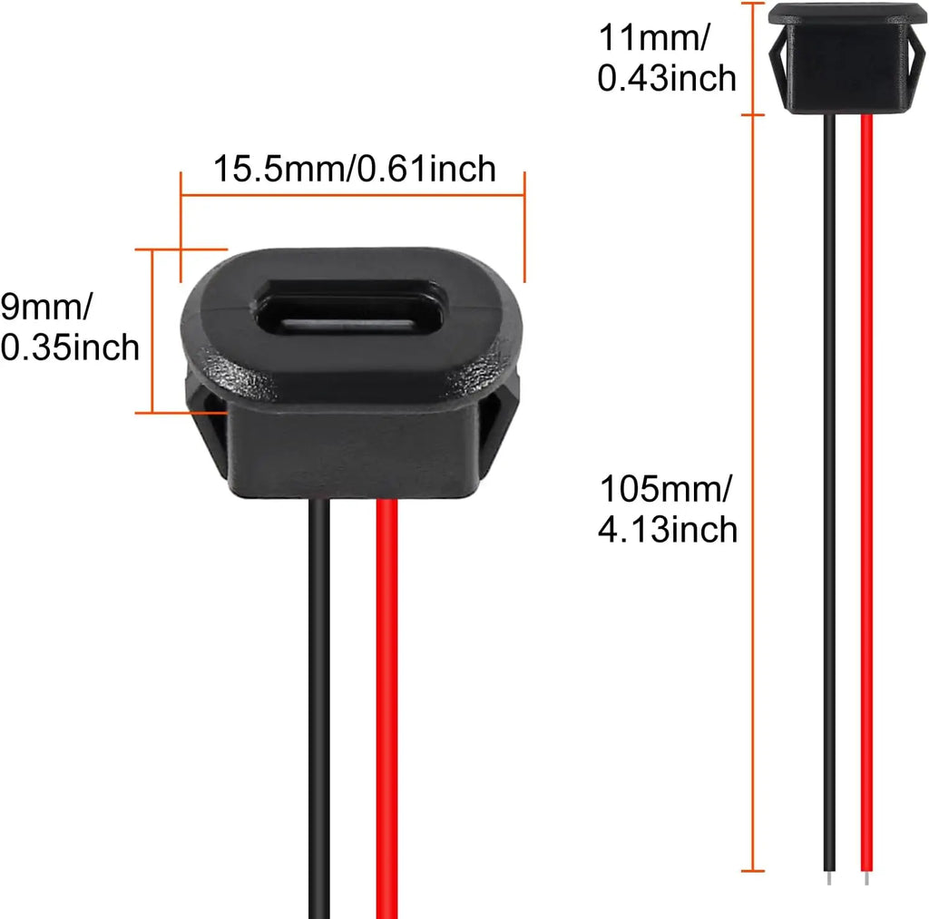 10PCS Type-C Female 2Pin USB Connector Type-C Waterproof wit