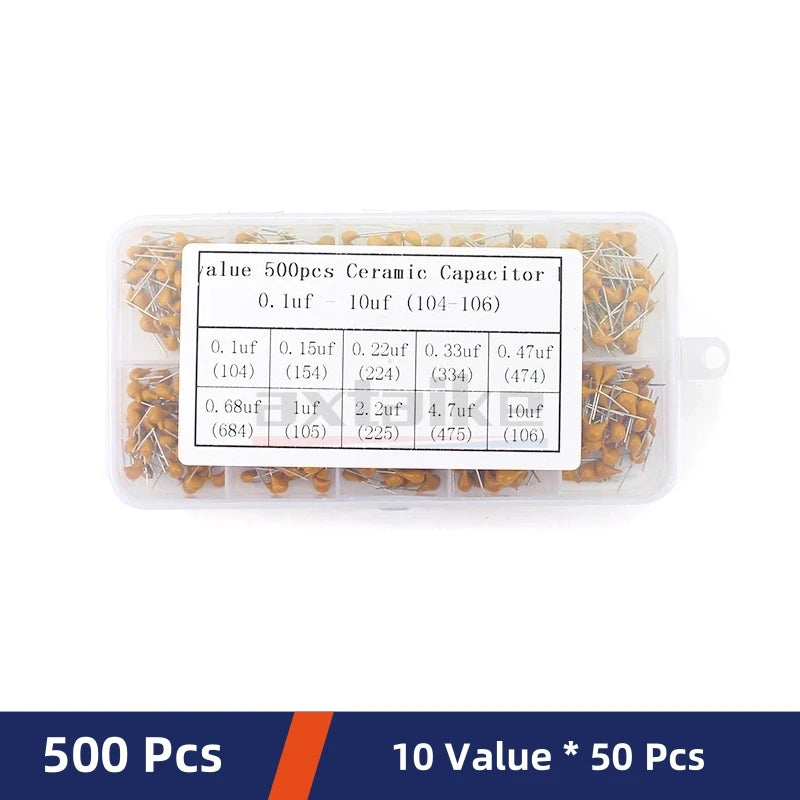 180/300/480/500PCS Monolithic Ceramic Capacitor Kits 10pF - 