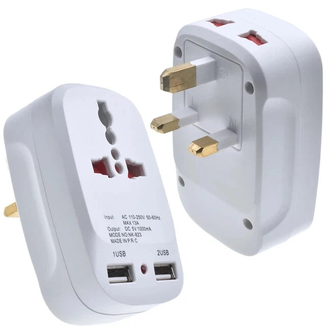 Universal International Plug Adapter 2 USB Charging Port World Travel AC Power Charger Adapter EU & UK Converter With LED MAX13A