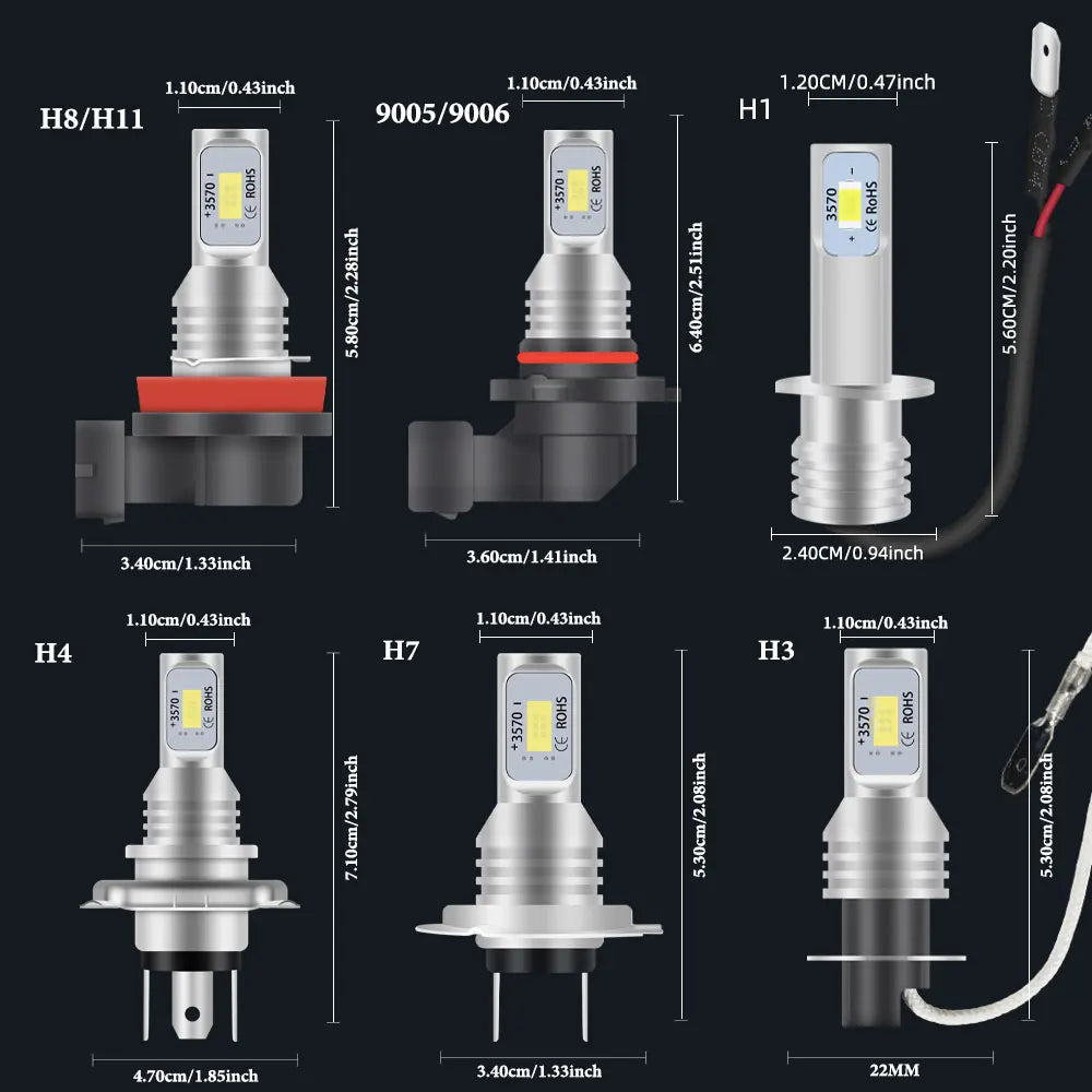 2pcs H7 H1 H8 H9 H11 9005 9006 LED Bulbs HB3 HB4 CSP LED Sup