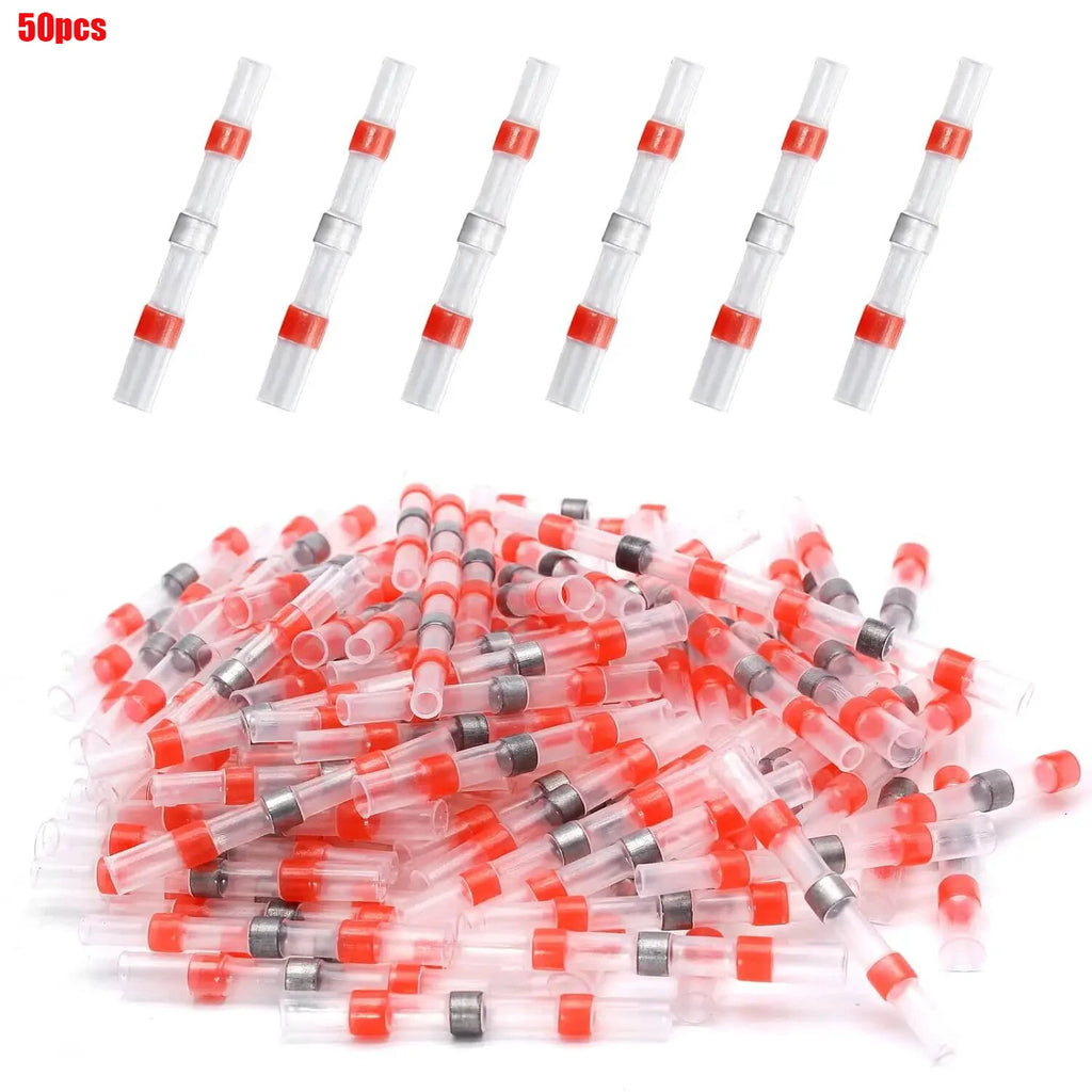 100PCS Heat Shrinkable Wire Connectors SST Waterproof Sleeve AWG26-10 Butt Electrical Splice Tinned Solder Seal Terminal