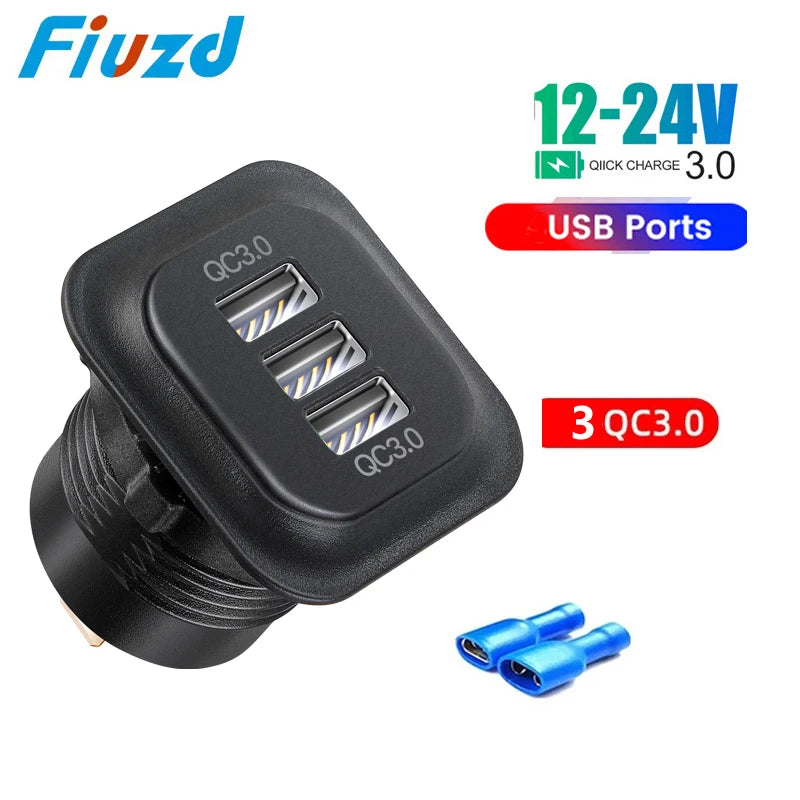 12v car usb charger fast charge Outlet Socket With Voltmeter Quick Charge Adapter for 12v 24v Truck Motorcycle RV Marine