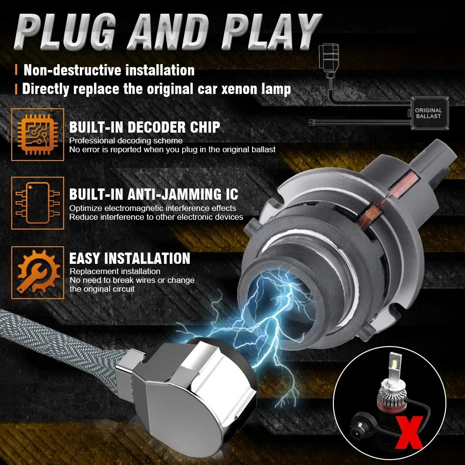 2 Pcs D2S LED D4S D2R D4R Headlight Bulbs 6000K 10000lm Plug