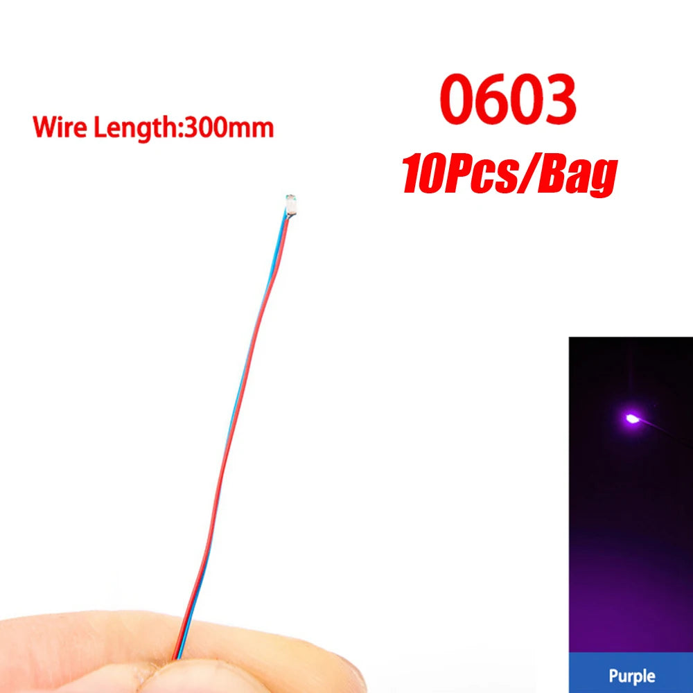 10pcs/Lot 0402 0603 SMD Lamp Wired Micro Led Pre-Soldered Lamp Wired Chip 3V 30cm Railway Model For Diy Model Scenes