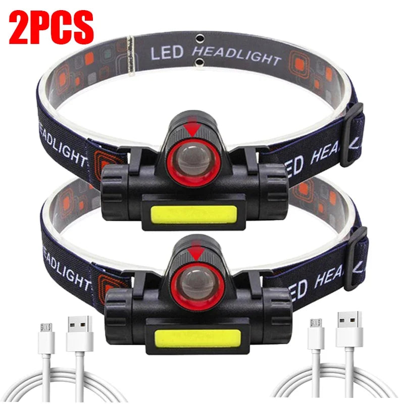 Portable Mini Powerful LED Headlamp XPE+COB USB Rechargeable Hunting Headlight Waterproof Head Torch with Side Magnetic Design