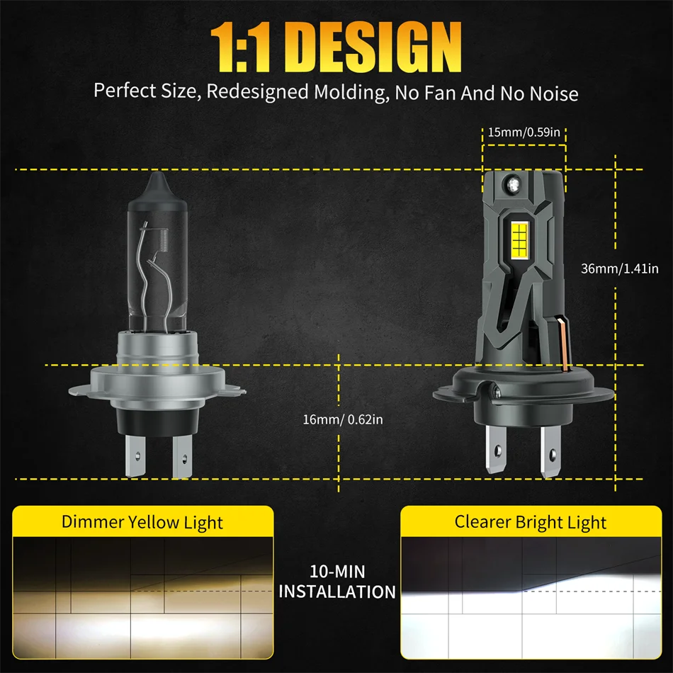 AILEO 2Pcs Led Lights 20000Lm 90W H7 High Quality CSP Headli