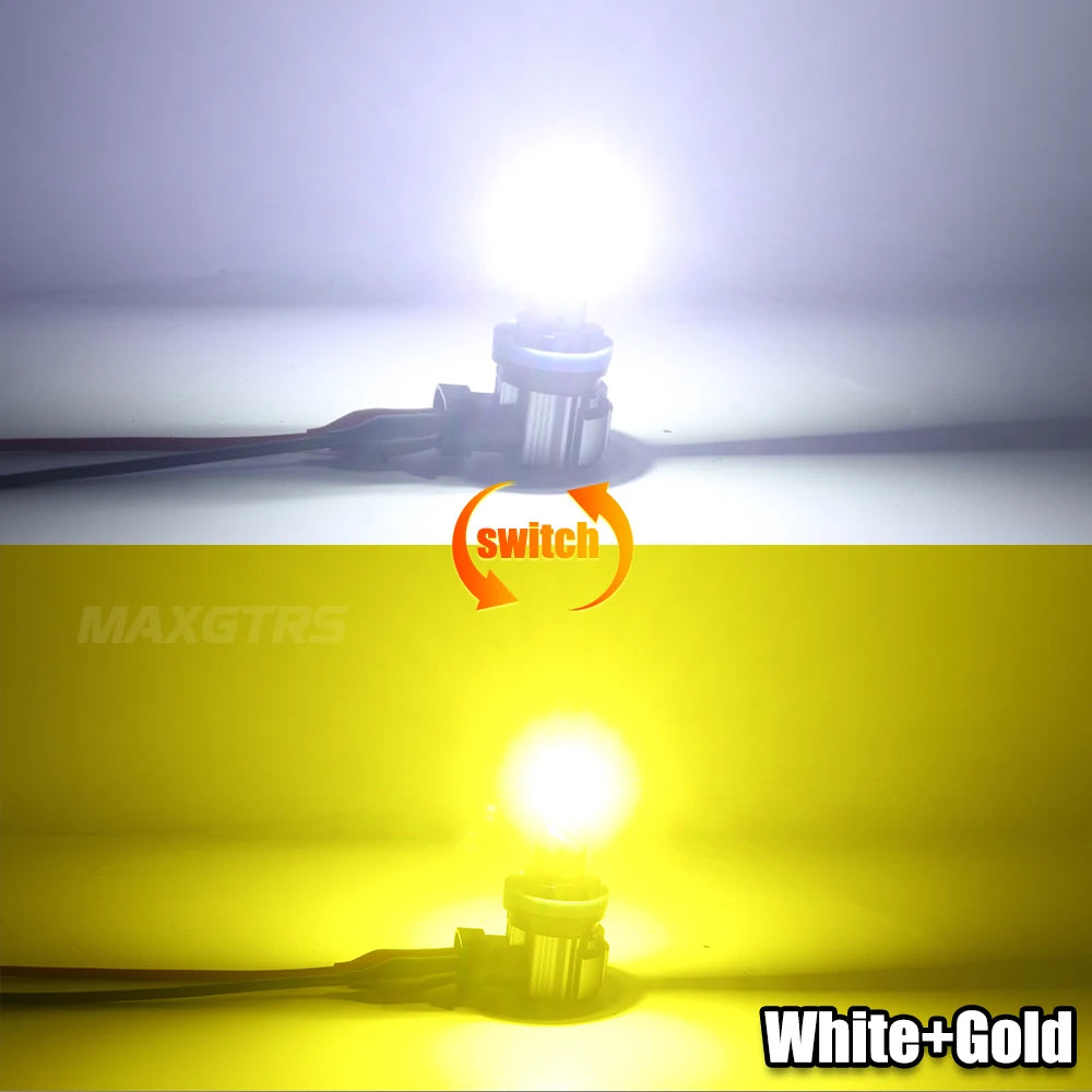 MAXGTRS 2x 18000LM H11 H8 H9 LED Headlight Bulbs Fanless 6500K White 9005 HB3 Fog Beam 9006 HB4 Double Colors Light Driving Lamp