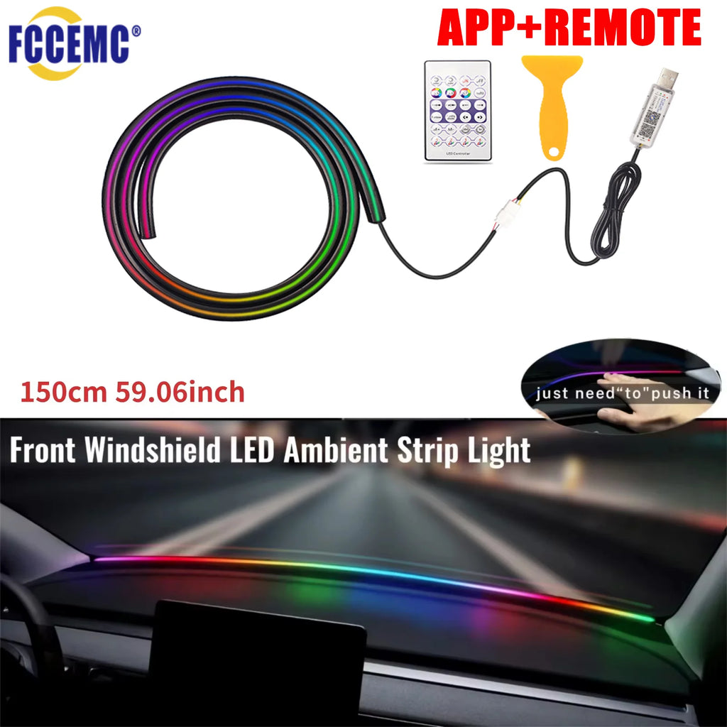 Front Windshield LED Atmospere Light Strip 150cm Car RGB USB