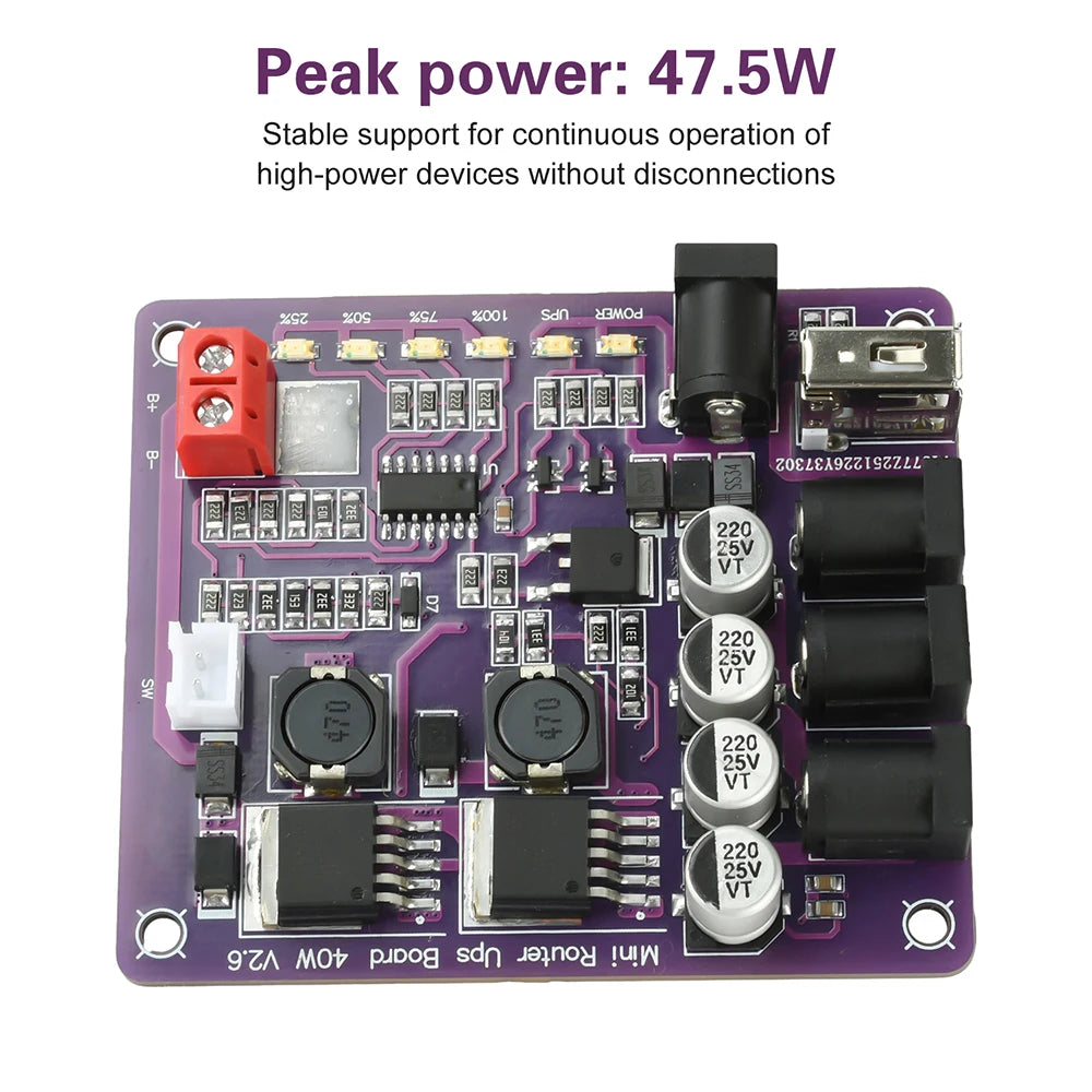 40W Battery Charging Board 4-Port Mini Router UPS Board 11.1