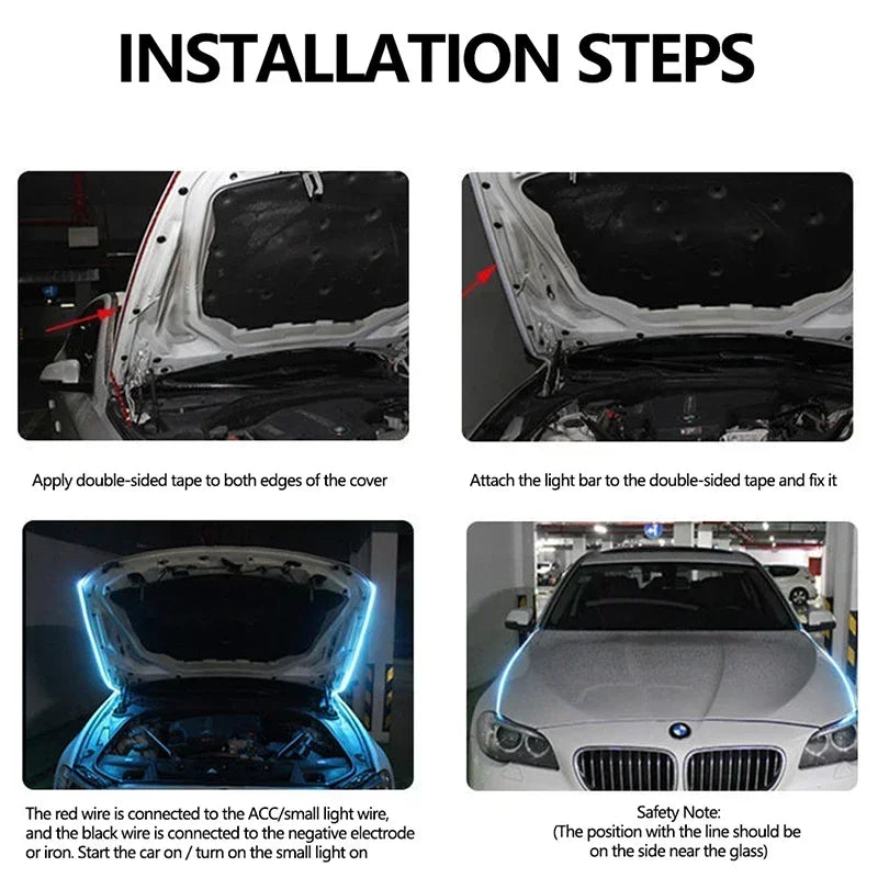 120cm 150cm 180cm Car Hood Light Strip Daytime Running Flexi