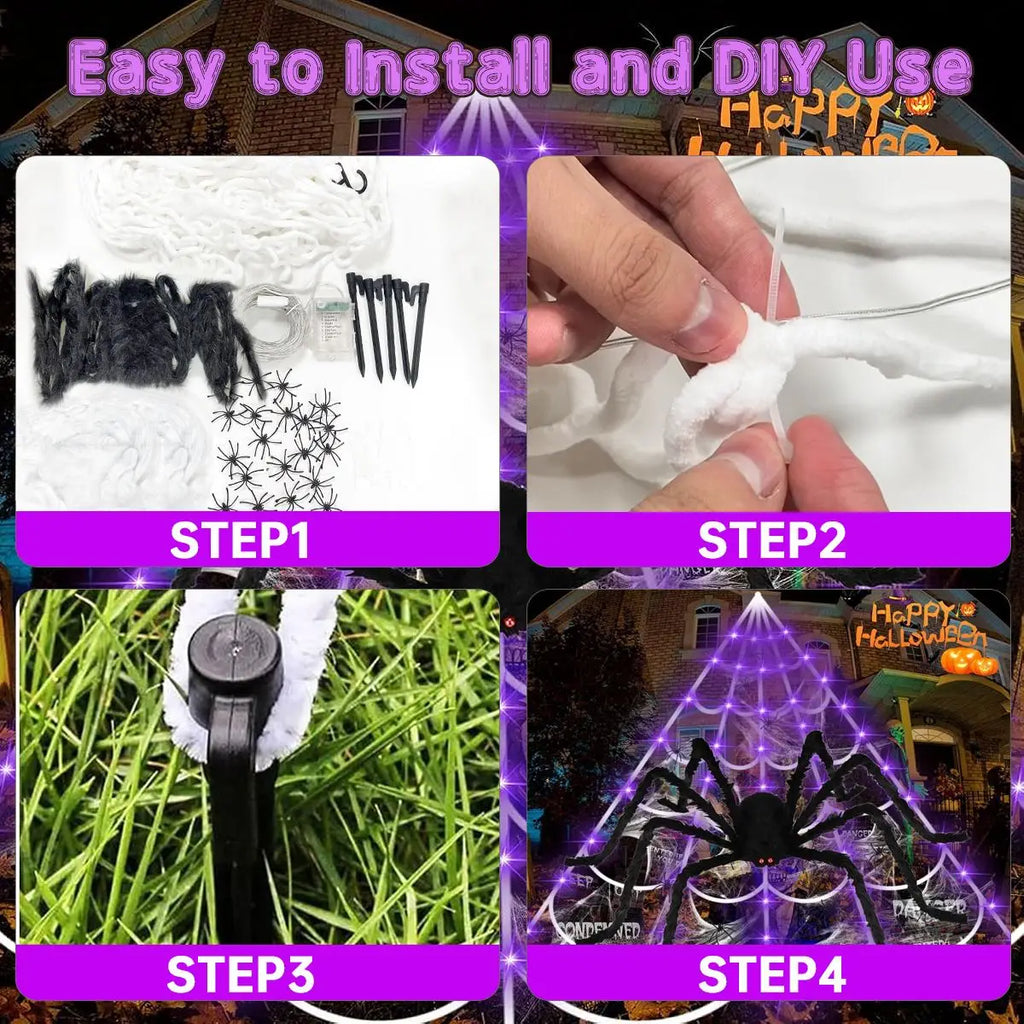 1 Set Halloween Spider Web Decorative Lights Giant Spider We