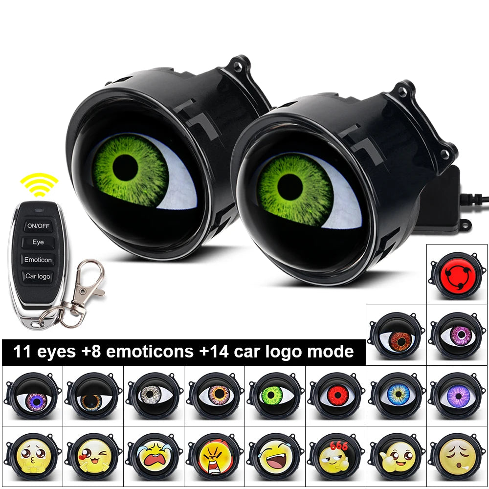 Universal 3 inch LED Lens Devil s Eyes Dynamic 33Mode Remote