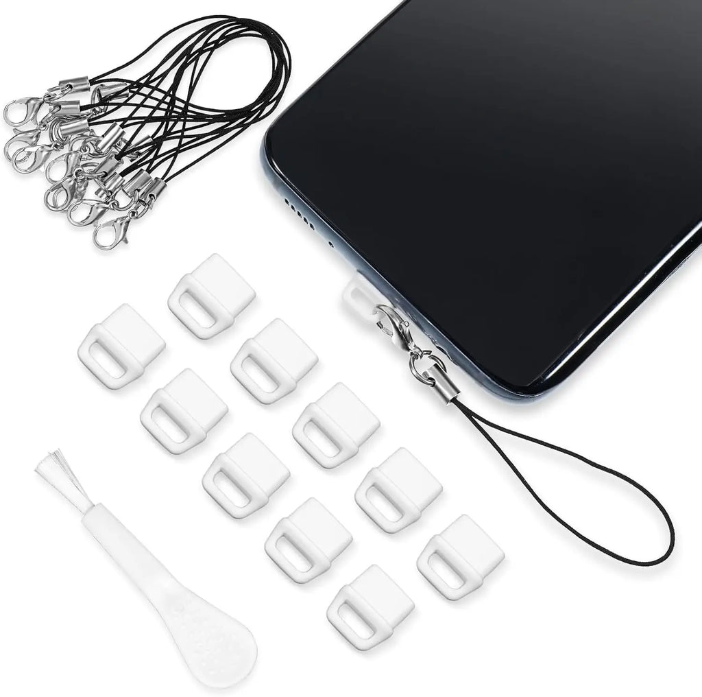 Phone Dust Plug Set USB C Dust Plug Cover Lanyard And Cleani