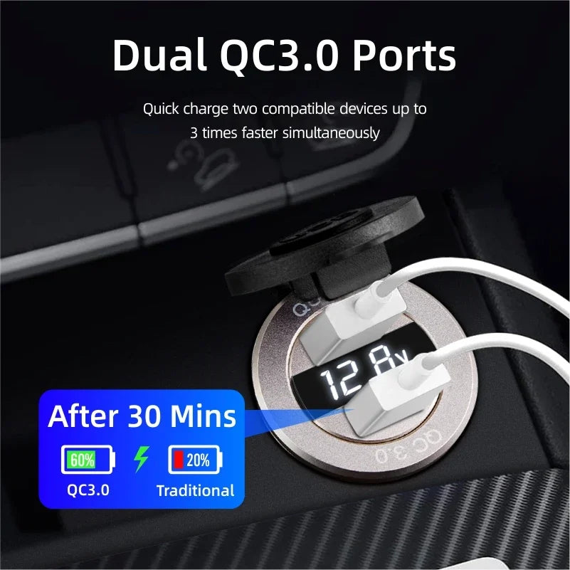 12/24V Dual USB Car Socket Charger LED Voltmeter Power Socke